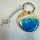 CALCA 10 Pcs Engraving Wooden Blank Keychains,Ocean-Inspired Circular Design with Keyring,Eco-Friendly HAND MADE Craft Supplies for DIY